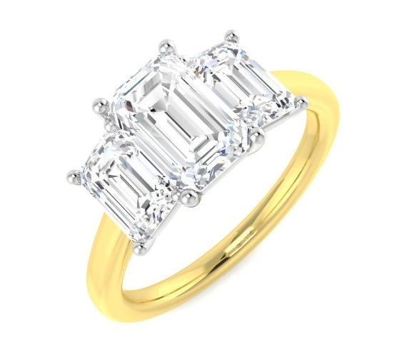 9ct Gold Emerald Cut Trilogy Ring