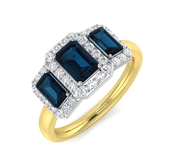 9ct Gold London Blue Topaz and Diamond Ring