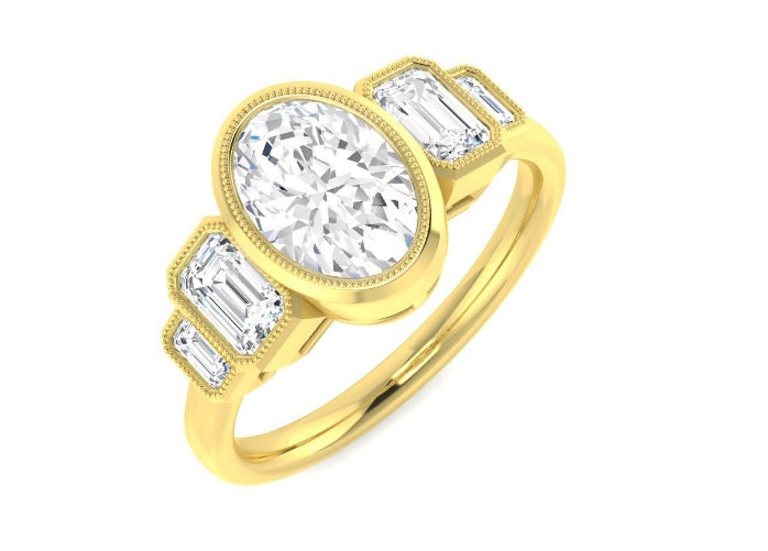 9ct Yellow Gold Oval and Emerald Cut Lab Diamond Ring