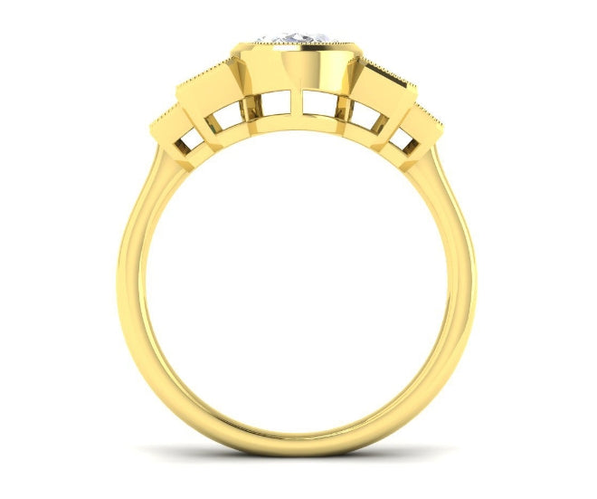 9ct Yellow Gold Oval and Emerald Cut Lab Diamond Ring