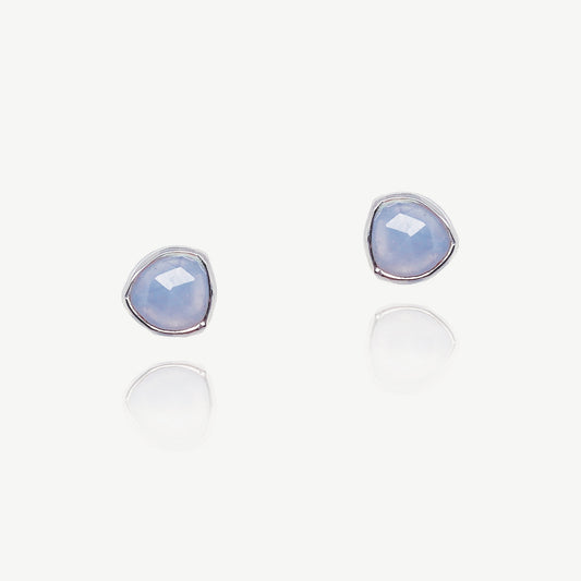 Sea Mist Gemstone Stud Earrings Sterling Silver, Blue Agate