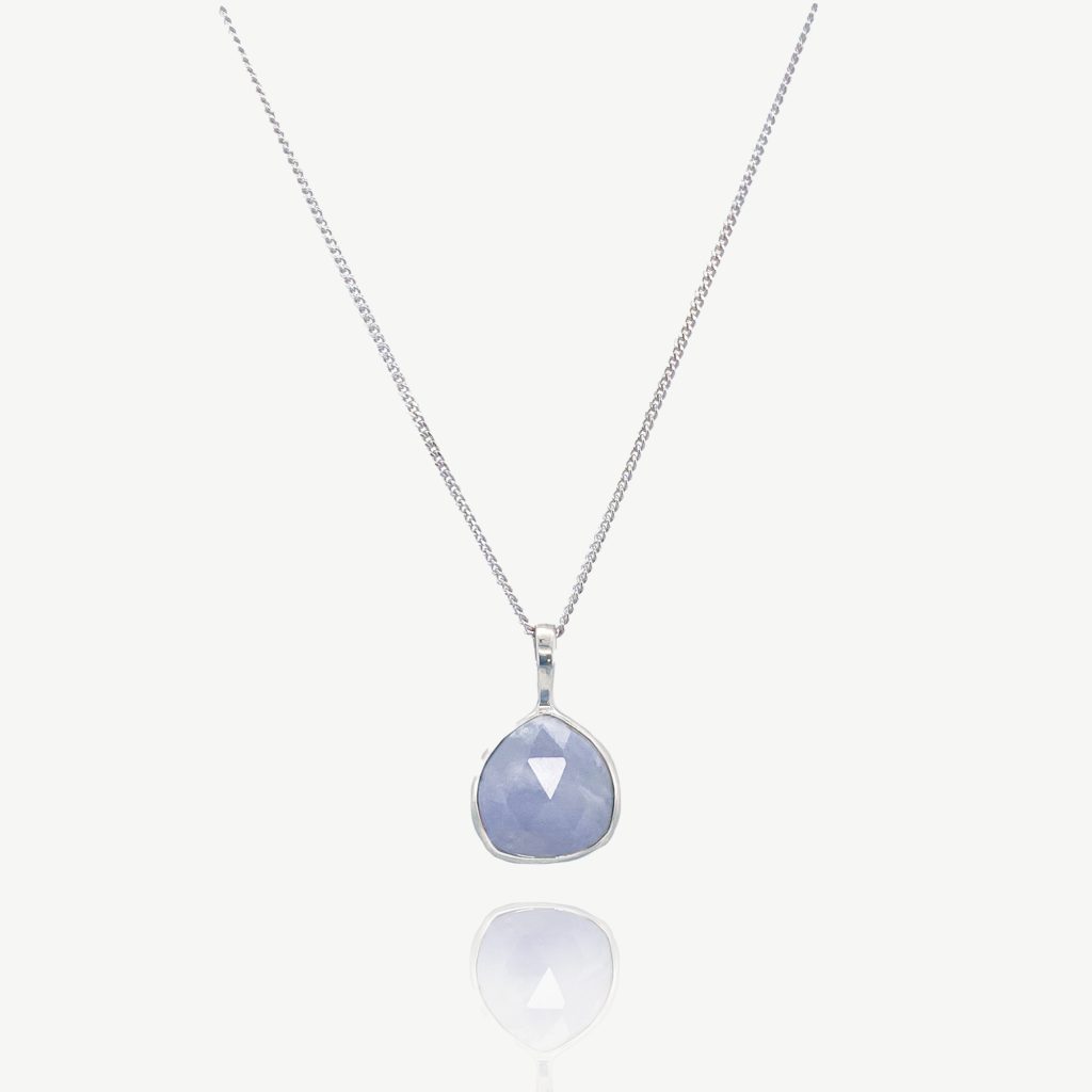 Sea Mist Gemstone Pendant Necklace Sterling Silver, Blue Agate