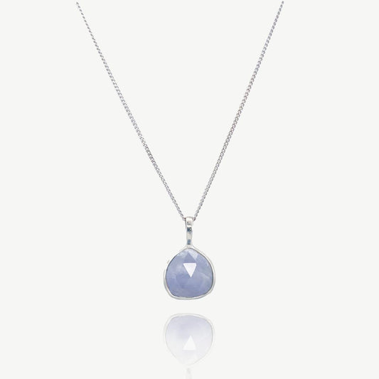 Sea Mist Gemstone Pendant Necklace Sterling Silver, Blue Agate