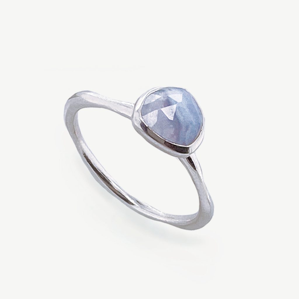 Sea Mist Gemstone Stacking Ring Sterling Silver, Blue Agate