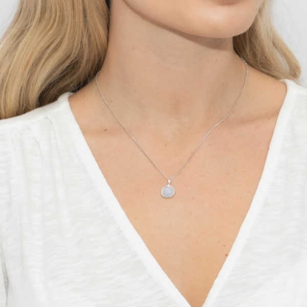 Sea Mist Gemstone Pendant Necklace Sterling Silver, Blue Agate