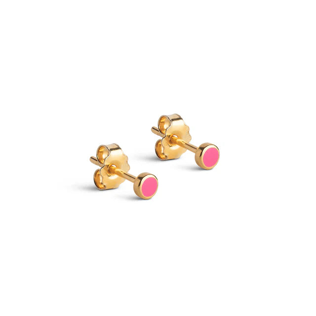 Pink Enamel Dot Studs