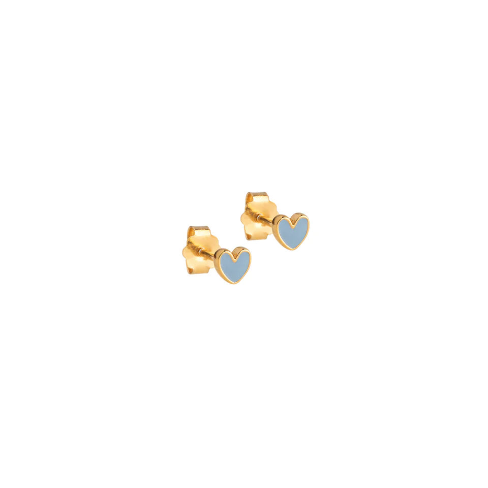 Gold Blue Amore Stud Earrings