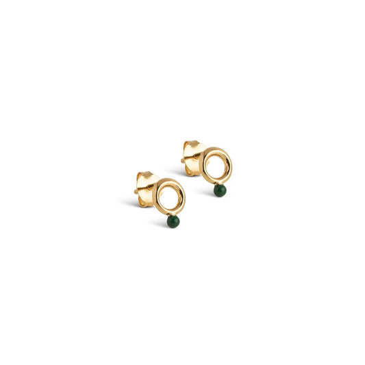 Gold Dotta Studs - Petrol Green