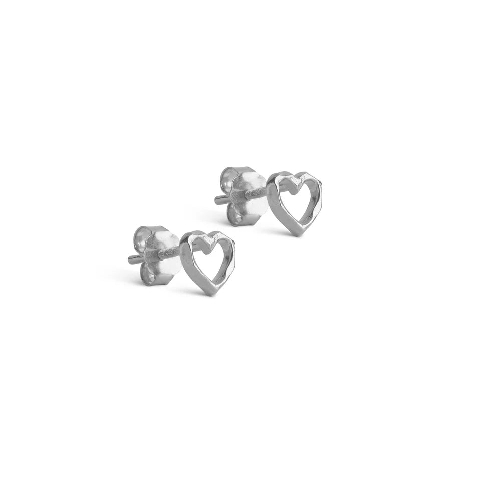 Silver Organic Heart Studs