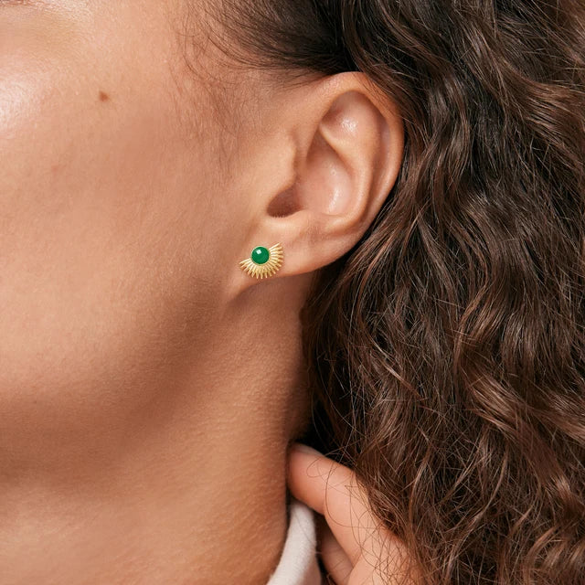Gold Soleil Studs - Green