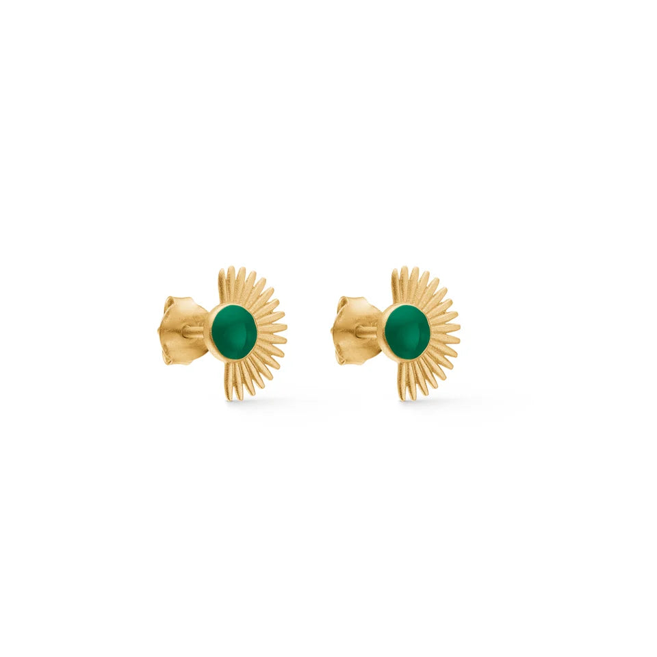 Gold Soleil Studs - Green