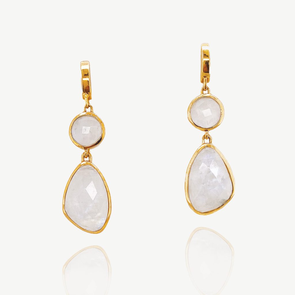 Tidal Gemstone Drop Earrings 18ct Gold Vermeil, Moonstone