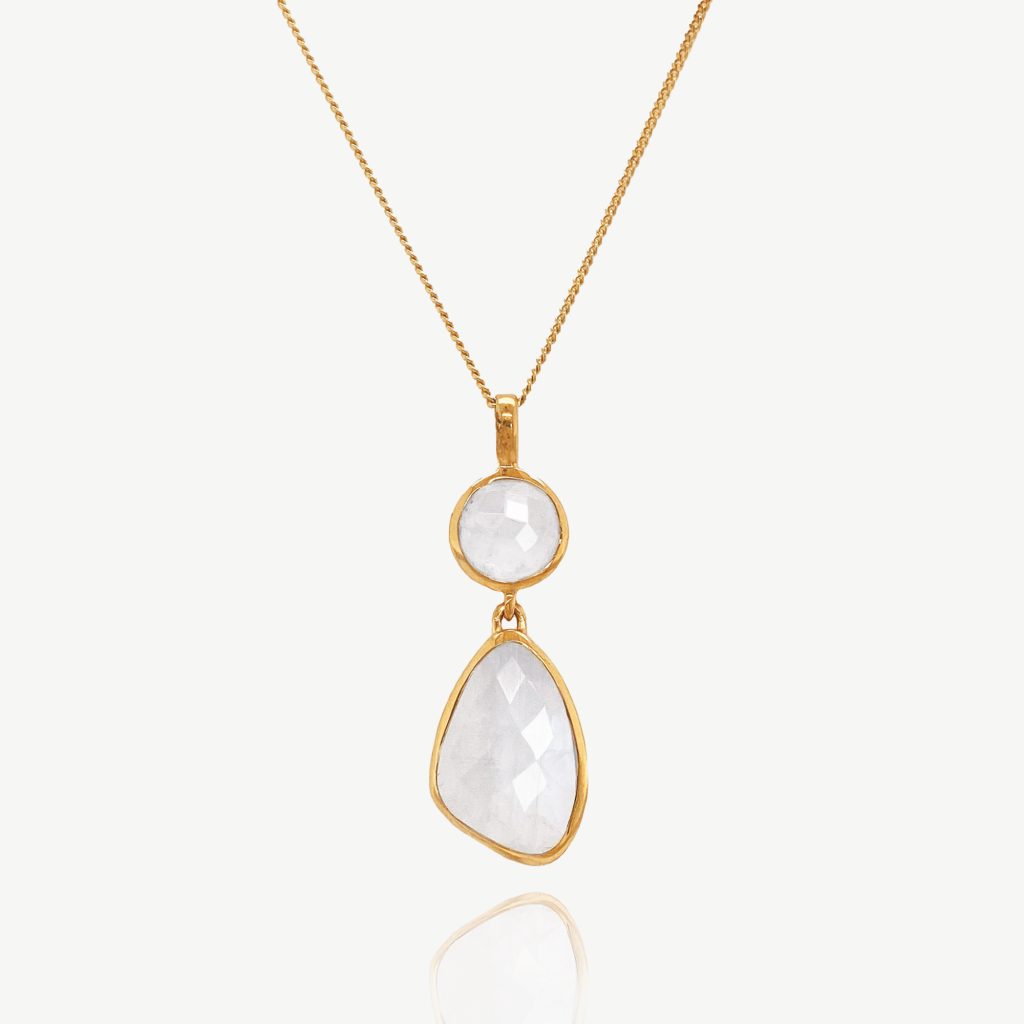 Tidal Gemstone Pendant Necklace 18ct Gold Vermeil, Moonstone