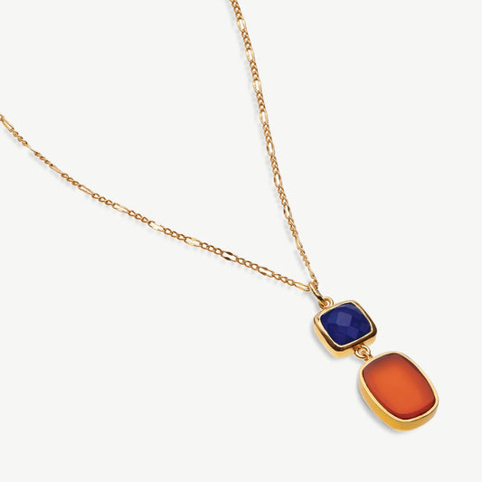 Tokyo Nights Gemstone Pendant Necklace 18ct Gold Plated, Blue Jade & Carnelian