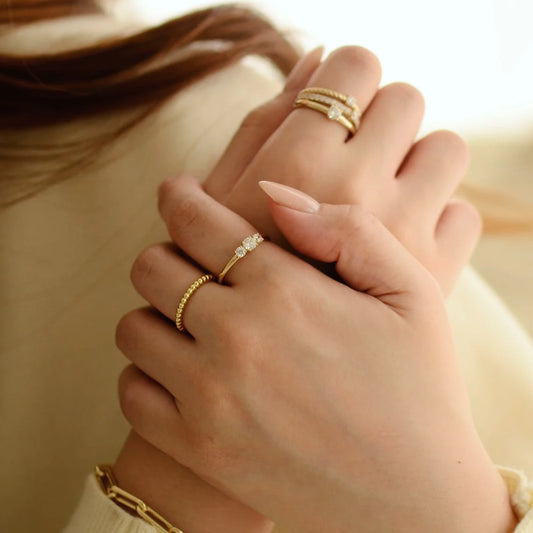 Gold Beaded Stacking Ring
