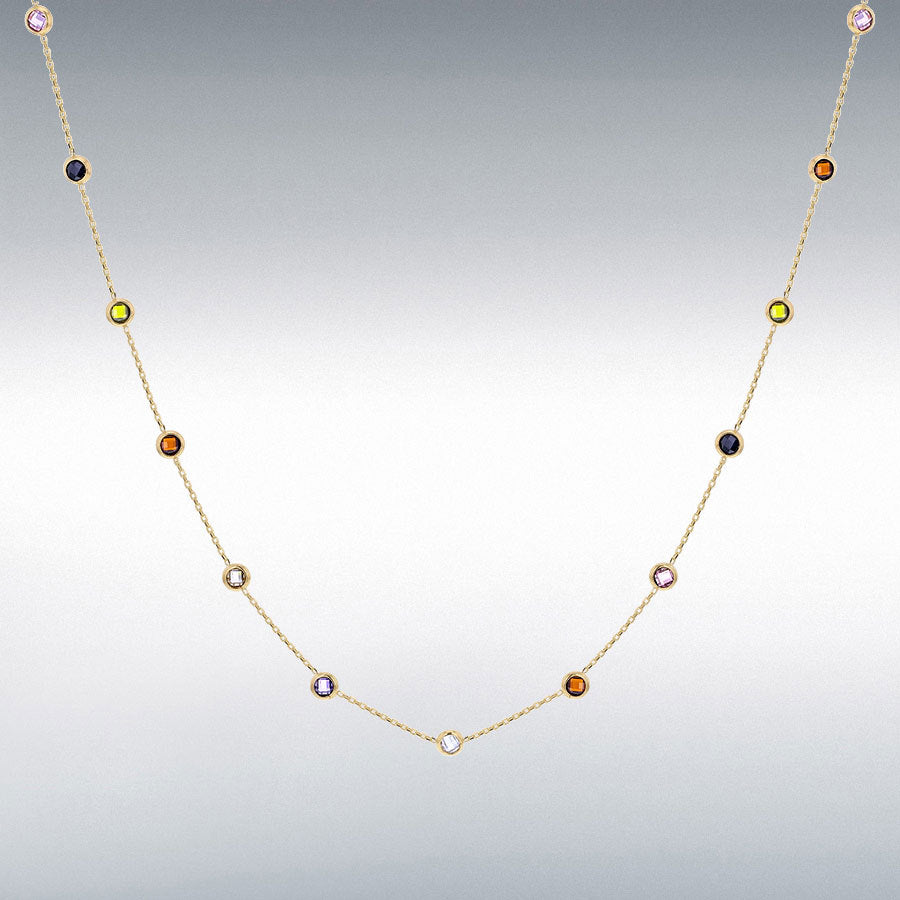 9ct Yellow Gold Multi Coloured CZ Adjustable Necklace