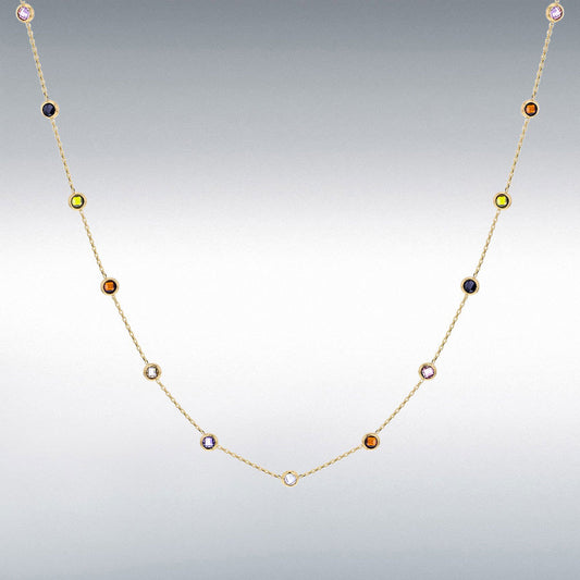 9ct Yellow Gold Multi Coloured CZ Adjustable Necklace