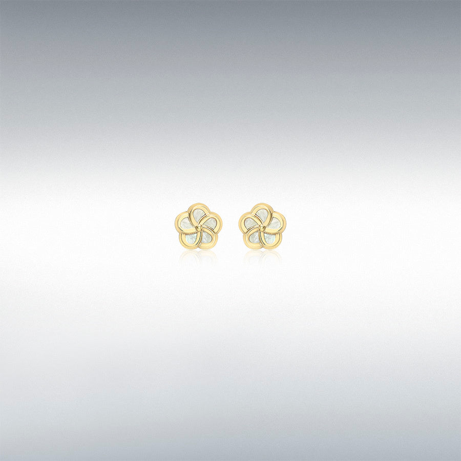 9ct Yellow Gold Mother of Pearl Flower Stud Earrings