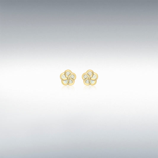 9ct Yellow Gold Mother of Pearl Flower Stud Earrings