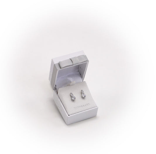 Silver Round Stud Earrings With Pave Bale