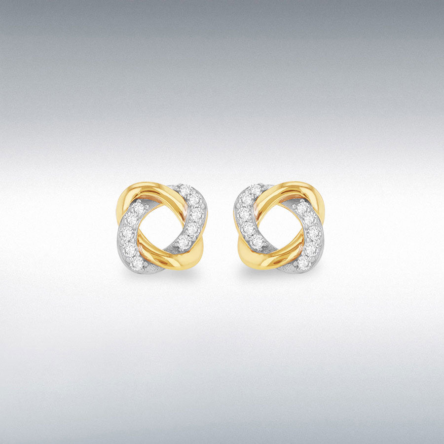 9ct Yellow Gold 1.3mm CZ Knot Stud Earrings
