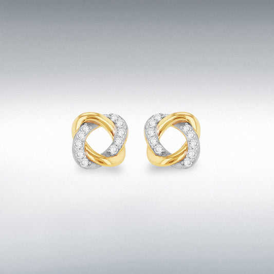 9ct Yellow Gold 1.3mm CZ Knot Stud Earrings