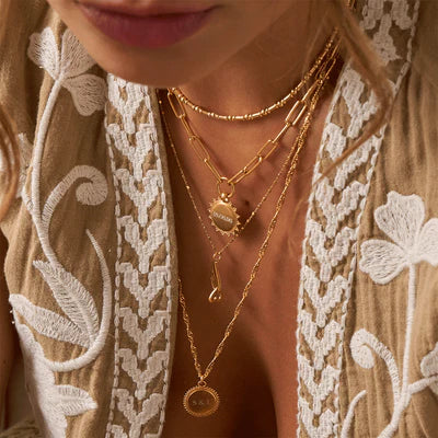 Delicate Cube Chain Interlocking Heart & Angel Wing Necklace