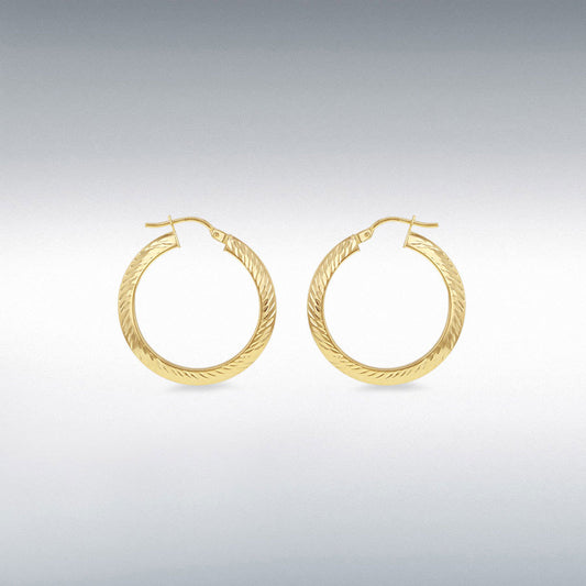 9ct Yellow Gold 15mm Diamond Cut Creole Earring