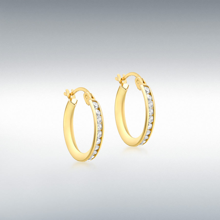 9ct Yellow Gold CZ Hoop Creole Earrings