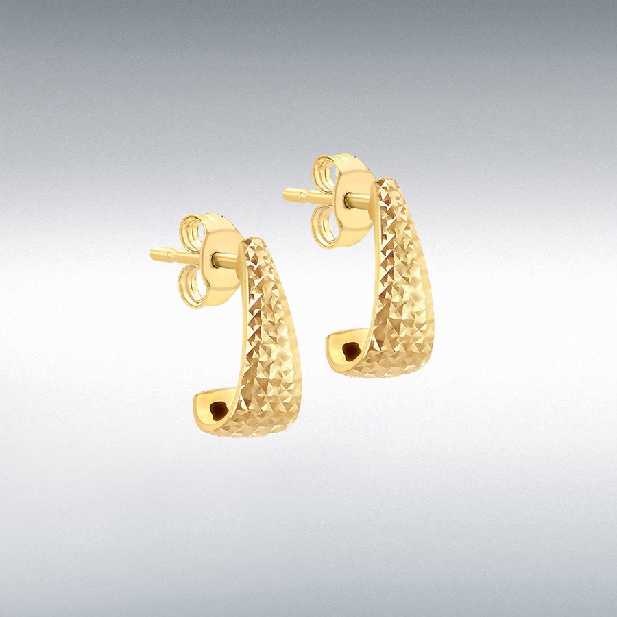 9ct Gold Diamond Cut J Shape Earrings