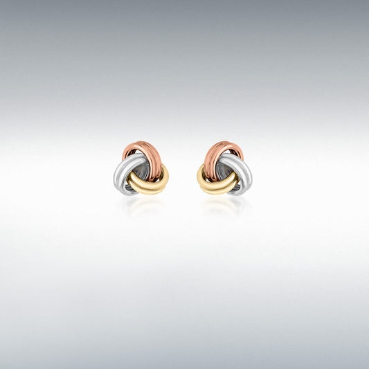 9ct 3-Colour Gold 7mm Knot Stud Earrings