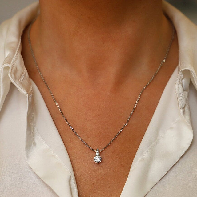 Silver Round Stone Pendant With Pave Bale