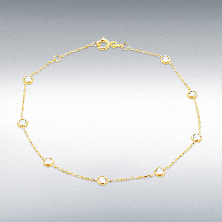 9ct Yellow Gold CZ Adjustable Station Bracelet