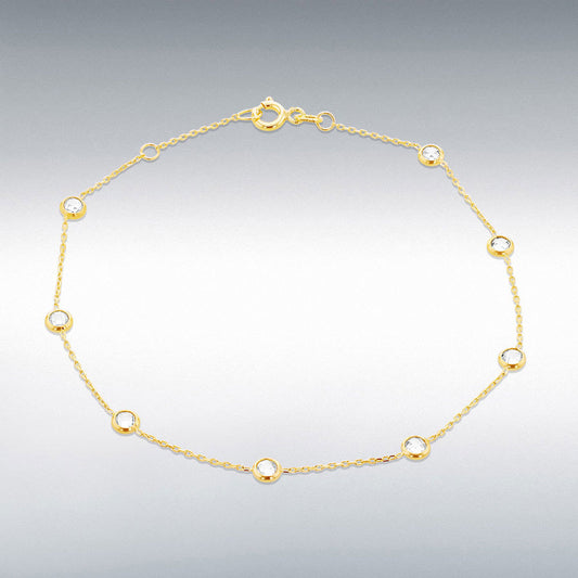 9ct Yellow Gold CZ Adjustable Station Bracelet