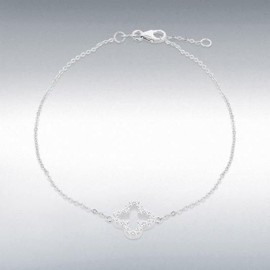 9ct White Gold 1mm CZ Petal Bracelet Adjustable