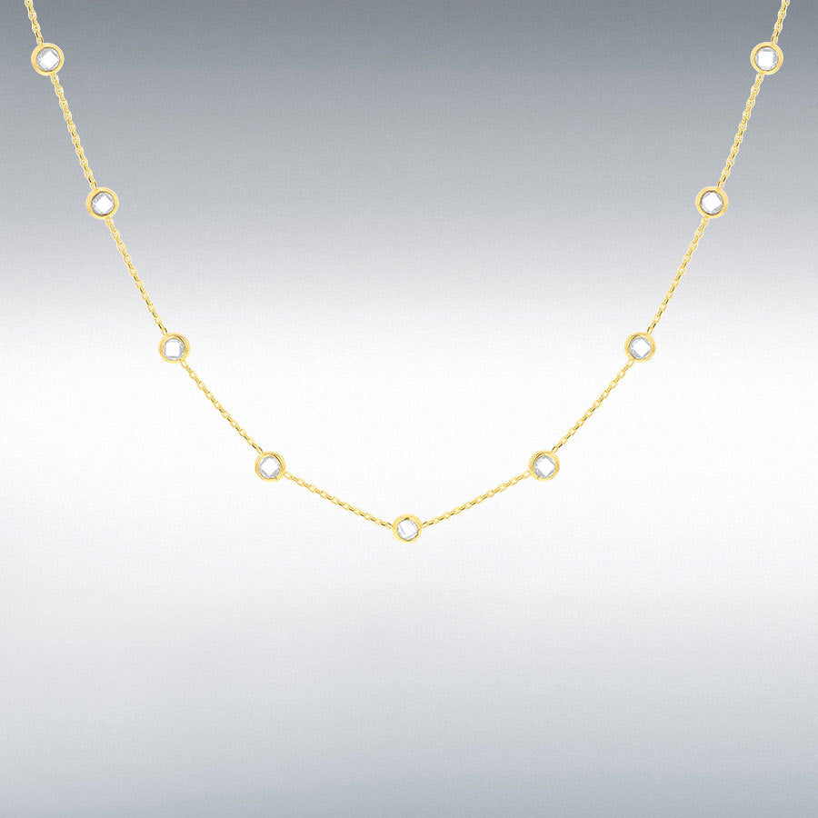 9ct Yellow Gold CZ Adjustable Station Necklace