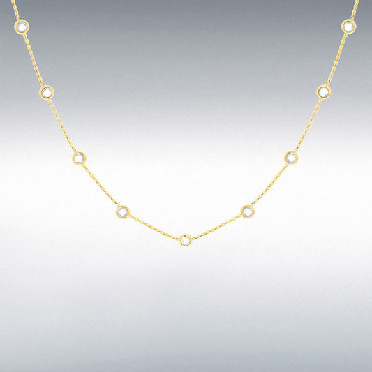 9ct Yellow Gold CZ Adjustable Station Necklace