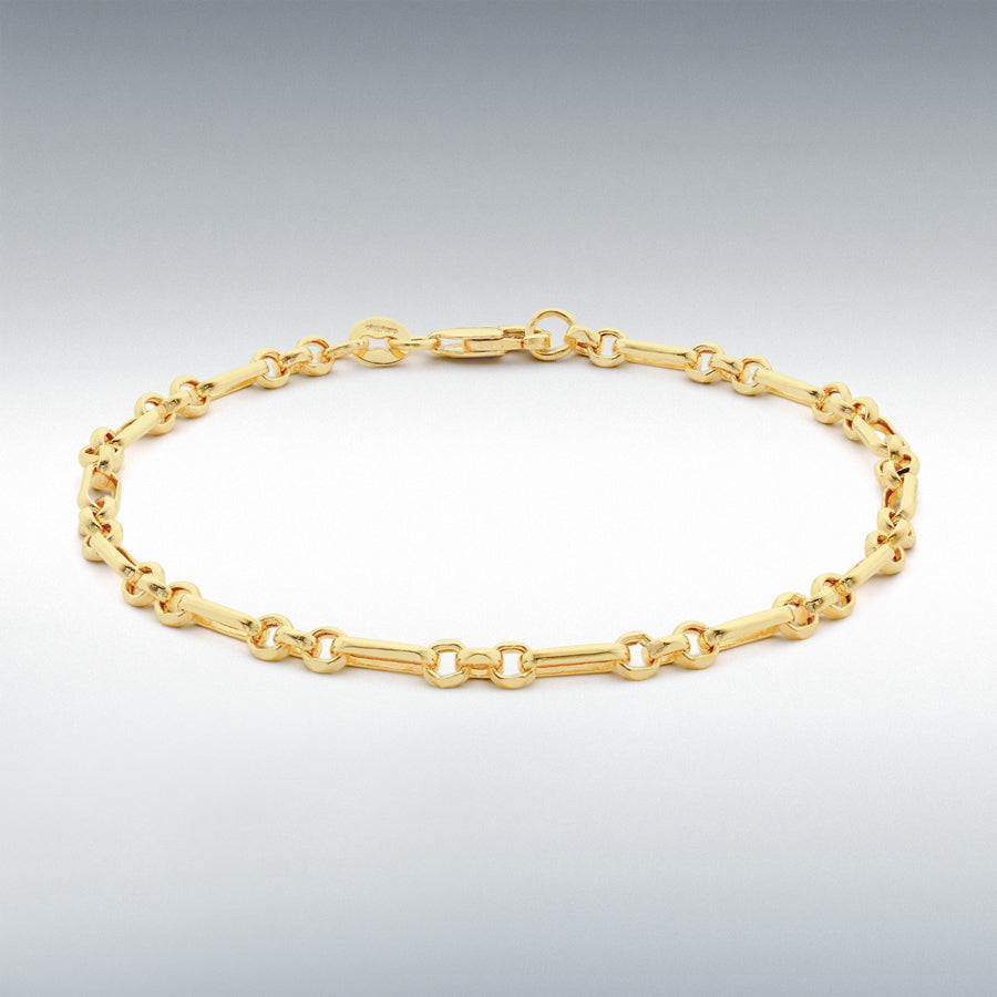 9ct Yellow Gold Diamond Cut Figaro Belcher Chain Bracelet