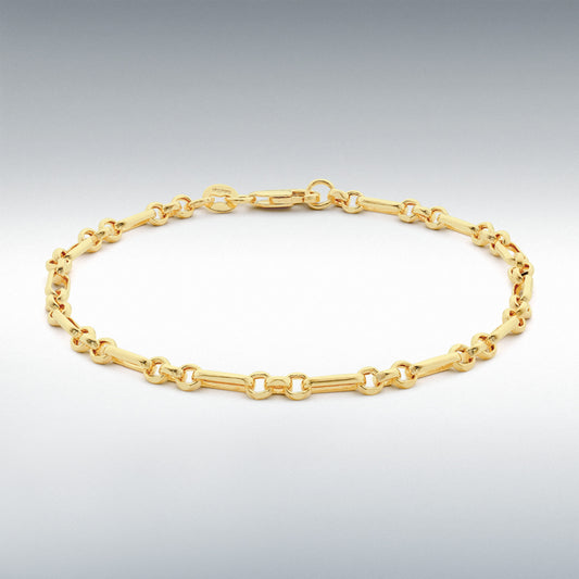 9ct Yellow Gold Diamond Cut Figaro Belcher Chain Bracelet