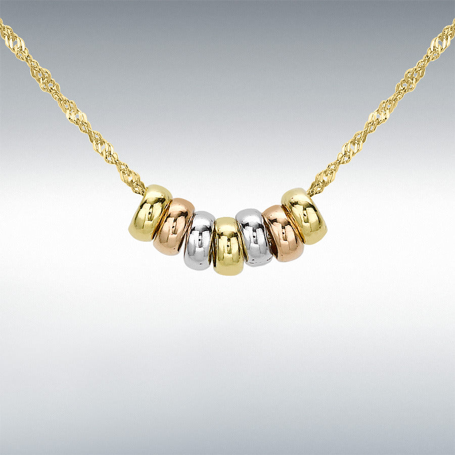 9ct 3-Colour Gold Mini '7-Lucky-Rings' Twist Curb Necklace