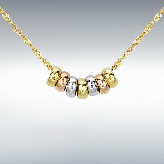 9ct 3-Colour Gold Mini '7-Lucky-Rings' Twist Curb Necklace