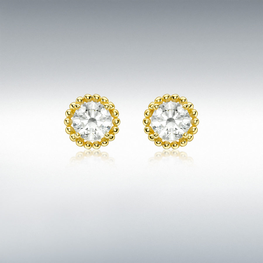 9ct Yellow Gold CZ Halo Stud Earrings
