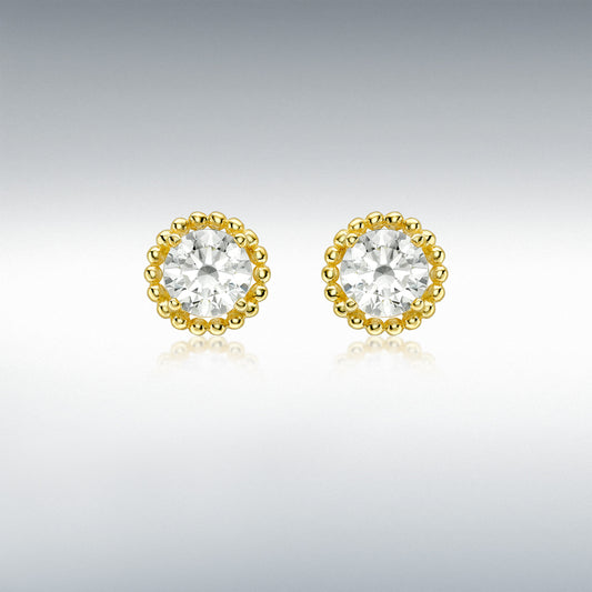 9ct Yellow Gold CZ Halo Stud Earrings