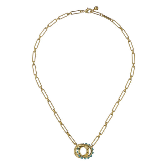 TED BAKER LOLA: Double Logo Link Necklace Gold Tone Blue Pearl