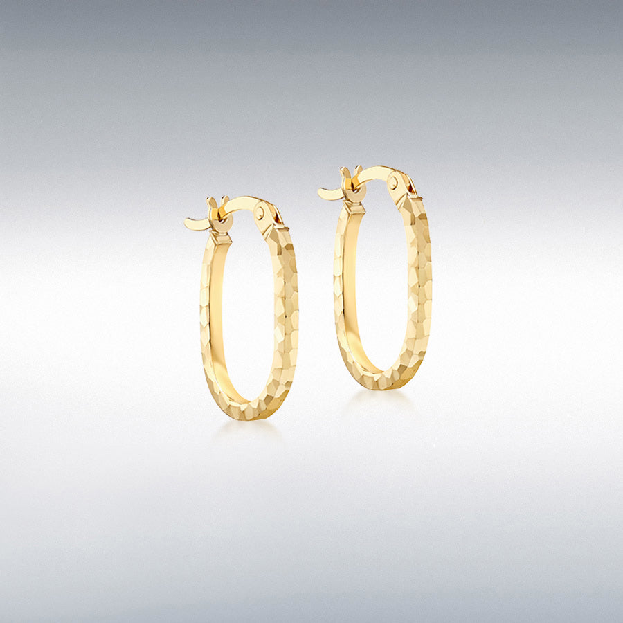 9ct Yellow Gold Diamond Cut Oval Hoop Earring
