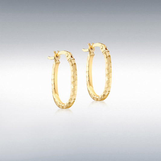 9ct Yellow Gold Diamond Cut Oval Hoop Earring