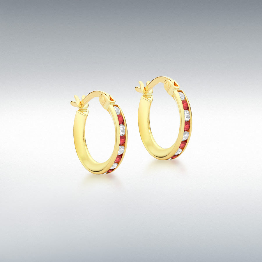9ct Yellow Gold Rose and White CZ Hoop Creole Earrings
