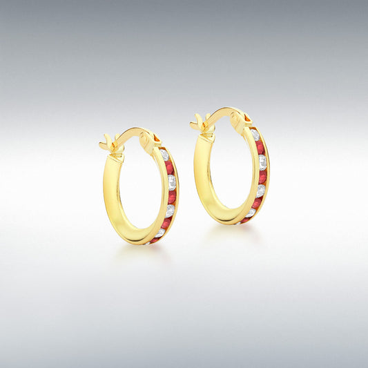 9ct Yellow Gold Rose and White CZ Hoop Creole Earrings