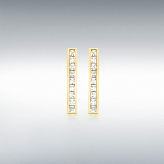 9ct Yellow Gold CZ Bar Drop Earrings