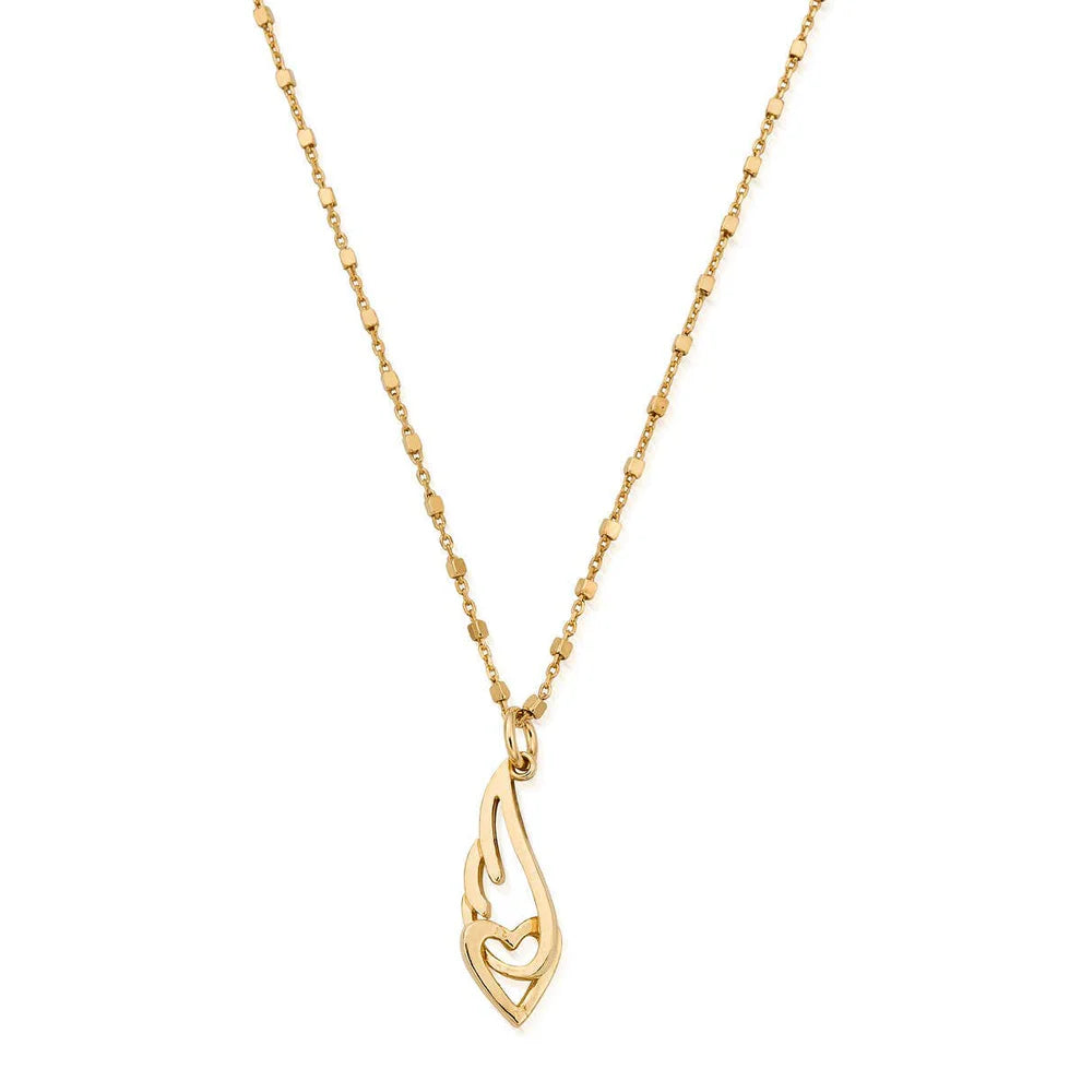 Delicate Cube Chain Interlocking Heart & Angel Wing Necklace